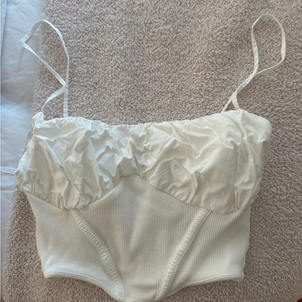 Zara White Ribbed Bustier Crop Top